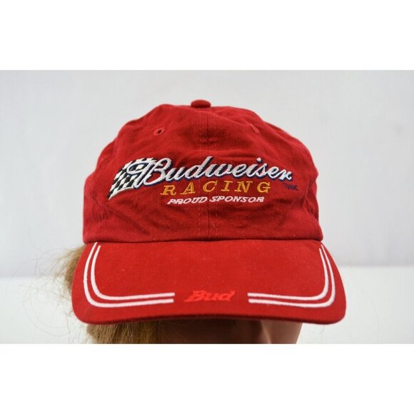 Budweiser Strapback Cap Hat Cotton Proud Sponsor Car Racing NASCAR Checkered - Picture 1 of 8